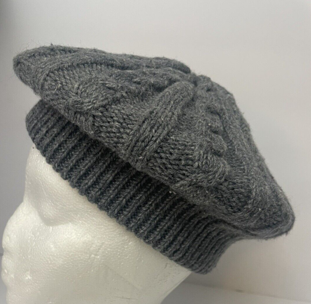 Vintage Aris Cable Knit Snood Gray Made in USA Beret/Hat Soft Stretch